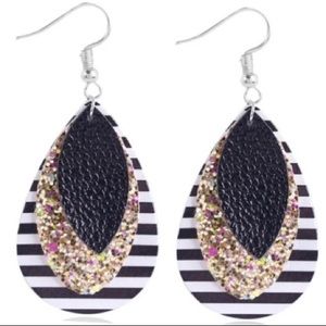 END OF SUMMER CLEARANCE!Black, Stripped and Glitter Drop Earrings
